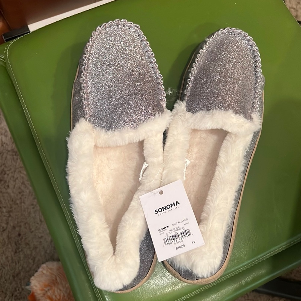 Brand new silver glitter Sonoma moccasin slippers